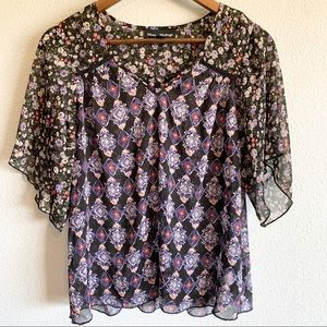 Mason + Mackenzie Black Floral Peasant Top XS